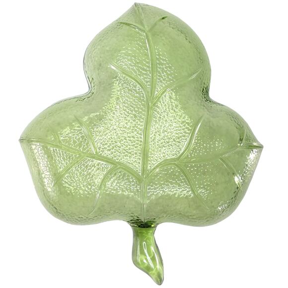 Hazel Atlas Avocado Green Glass Leaf Dish Trinket Jewelry Tray Snack Vintage - Picture 2 of 6